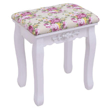 Load image into Gallery viewer, Amazon best casart vanity dressing table with mirror and stool 360 rotating oval makeup mirror classic style delicate carved cushioned benches wood legs vanity tables with divided drawers white