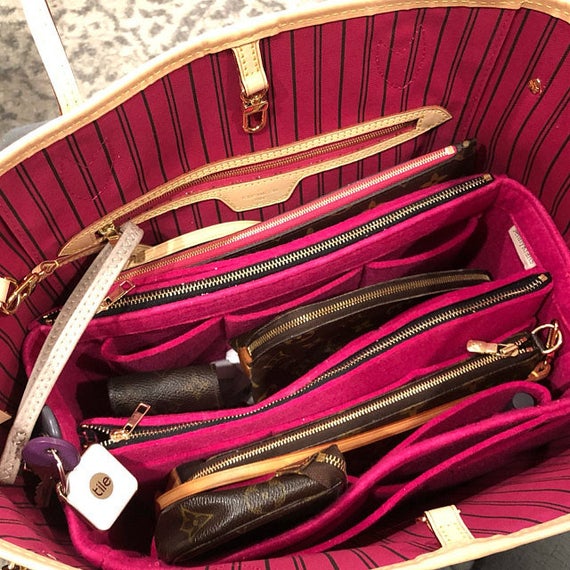 Neverfull (Pivoine) GM MM PM Organizer (Invisible Handles, Key Chain Hook, Detachable Zip Pocket) Tote Purse Insert Cosmetic Makeup Handbag by JennyKrafts