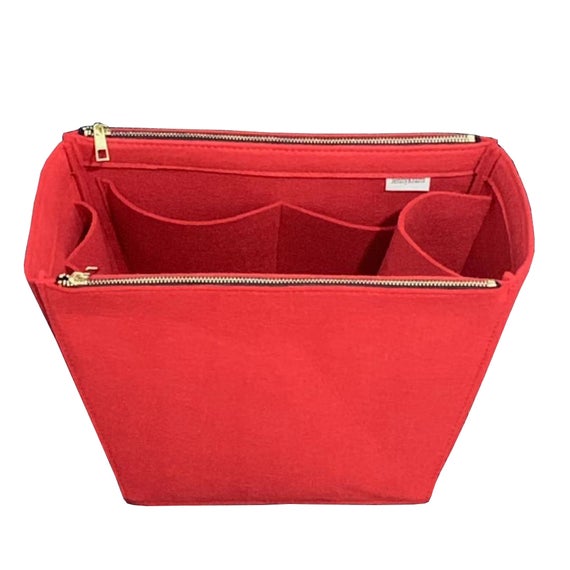 Taper Felt Bag Organizer (Tapered w/ Double Zipper Pockets), Tote Purse Insert, Cosmetic Diaper Handbag Cherry Gold Metal Zipper, Neverfull by JennyKrafts