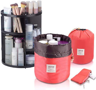 Ad: Ahavas Adjustable Rotating Makeup Organizer with Travel Bag & and Cosmetics Pouch (3 Pc