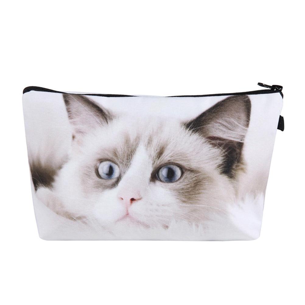 1pc Fashion Makeup Organizer Cat Printed Multi-use Small Portable Zipper Travel Cosmetic Toiletry Storage Clutch Bag Pouch
