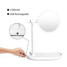 Load image into Gallery viewer, Selection lighted makeup mirror mirror with cosmetic organizer tray 1x 3x magnification usb charging 270 degree adjustable led light makeup vanity for desk or tabletop white