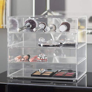 Amazon acrylic plastic handcrafted transparent clear 4 tier drawer storage organizer case for jewelry makeup cosmetic oversized 12 7l x 9 8w x 10 9h inches