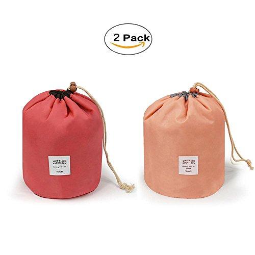 2 Pieces Barrel Shaped Travel Bag Makeup Bag Travel Kit Organizer Bathroom Storage Carry Case Toiletry Bags (Watermelon And Pink)