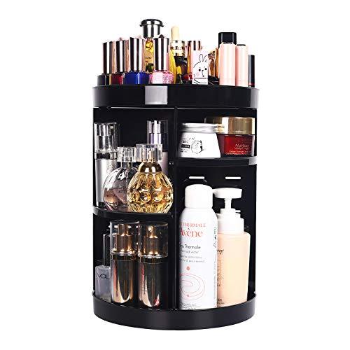 360 Degree Spinning Makeup Organizer, Sanipoe Adjustable Makeup Carousel Round Rotating Storage Stand Rack, Large Capacity Ondisplay Shelf Cosmetics Organizer, Best For Countertop And Bathroom, Black