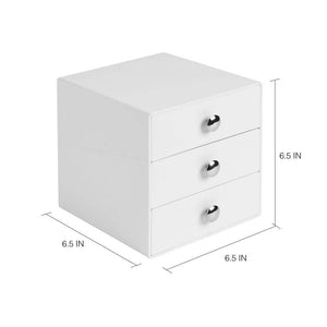 New idesign plastic 3 jewelry box compact storage organization drawers set for cosmetics makeup hair care bathroom office dorm desk countertop 6 5 x 6 5 x 6 5 set of 4 white
