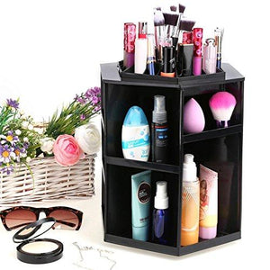 360 Degree Rotating Makeup Cosmetic Organizer, Desktop Spinning Cosmetic Makeup Organizer Storage Box Display Case (Black)