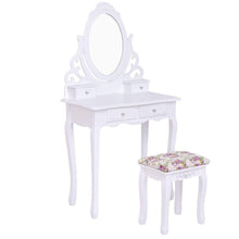 Load image into Gallery viewer, Budget casart vanity dressing table with mirror and stool 360 rotating oval makeup mirror classic style delicate carved cushioned benches wood legs vanity tables with divided drawers white