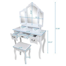 Load image into Gallery viewer, Buy now azadx makeup table set tri folding mirror vanity table set dressing table organizers with cushioned stool bedroom white 5 drawer