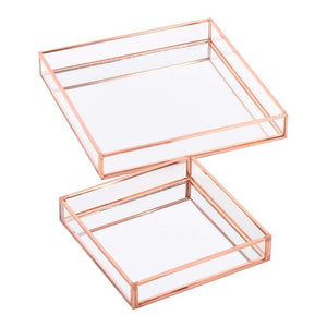 Best seller  koyal wholesale glass mirror square trays vanity set of 2 rose gold decorative mirrored trays for coffee table bar cart dresser bathroom perfume makeup wedding centerpieces
