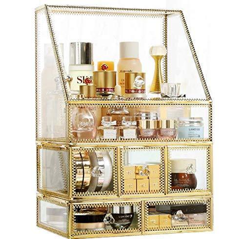 Products pengke x large gold makeup organizers dust proof cosmetic and jewelry storage case with 5 drawers 10 3x7 7x15 4 pack of 1