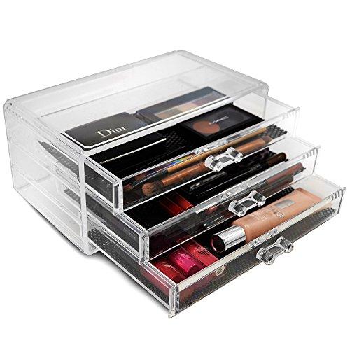 Sorbus® Acrylic Cosmetics Makeup and Jewelry Storage Case Display- 3 Large Drawers Space- Saving, Stylish Acrylic Bathroom Case Great for Lipstick, Nail Polish, Brushes, Jewelry and More