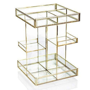 Discover the display4top antique makeup organizer 360 degree rotation adjustable jewelry retro countertop cosmetic storage box for brushes lipsticks skincare toner perfume vanity display gold