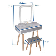 Load image into Gallery viewer, Get vanity table set with adjustable brightness mirror and cushioned stool dressing table vanity makeup table with free make up organizer