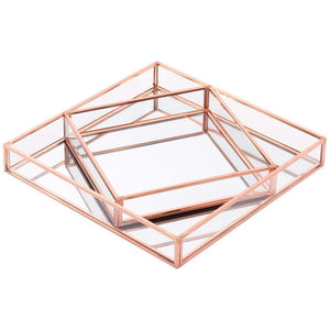 Best koyal wholesale glass mirror square trays vanity set of 2 rose gold decorative mirrored trays for coffee table bar cart dresser bathroom perfume makeup wedding centerpieces