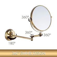 Load image into Gallery viewer, Explore makeup mirror wall mount 8 inch dual side with 1x 5x magnification bathroom magnifying mirror two side 360 swivel cosmetic face mirror extendable vanity mirrors luxury brass gold marmolux acc