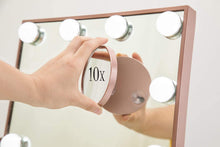 Load image into Gallery viewer, Organize with hollywood lighted vanity makeup mirror light up professional mirror with storage 3 color lighting modes large cosmetic mirror with 12 dimmable bulbs for dressing table