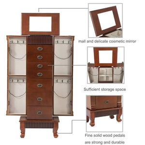 Save fdw jewelry cabinet jewelry chest jewelry armoire wood jewelry box storage stand organizer with side doors 7 drawers makeup mirror