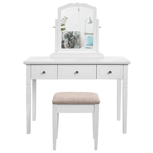 Discover the best vasagle vanity set with 3 big drawers dressing table with 1 stool makeup desk with large rotating mirror makeup and cosmetic storage multifunctional easy to assemble white urdt106wt