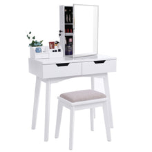 Load image into Gallery viewer, Shop for bewishome vanity set with mirror jewelry cabinet jewelry armoire makeup organizer cushioned stool 2 sliding drawers white makeup vanity desk dressing table fst04w