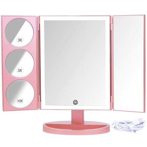 Kitchen mirrorvana xlarge vanity mirror with lights extravagant trifold led lighted makeup mirror with 3x 5x 10x magnification bonus usb cable 2018 xlarge rose gold model