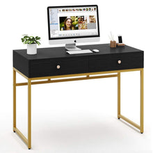 Load image into Gallery viewer, Shop for tribesigns computer desk modern simple home office gold desk study table writing desk workstation with 2 storage drawers makeup vanity console table 47 inch black