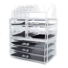 Load image into Gallery viewer, Featured offeir us stock clear acrylic stackable cosmetic makeup storage cube organizer jewelry storage drawers case great for bathroom dresser vanity and countertop 3 pieces set 4 small 3 large drawers