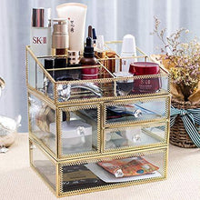 Load image into Gallery viewer, Top rated pengke x large gold makeup organizer clear jewelry and cosmetic storage case large capacity for beauty product organizer 4 drawer keep your vanity organized 10 5x8 1x12 5