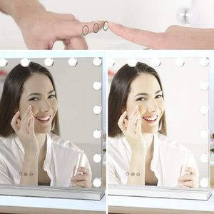 Featured waytrim lighted vanity mirror hollywood style makeup cosmetic mirrors with 17 dimmable led bulbs 3 color lighting touch control design white
