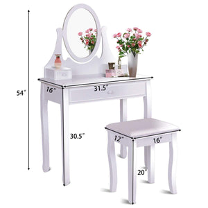 Best seller  giantex vanity table set with 360 rotating round mirror makeup mirrored dressing table with cushioned stool 3 drawers bedroom vanities for women girls detachable mirror stand to be a desk white