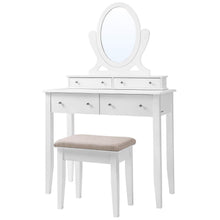 Load image into Gallery viewer, Discover songmics vanity table set with mirror and 4 drawers wooden makeup dressing table with large stool gift for women girls white urdt22wt