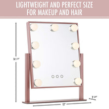 Load image into Gallery viewer, Order now vanity makeup mirror with hollywood lights led lighted make up vanity for cosmetics professional tabletop beauty mirror rose gold