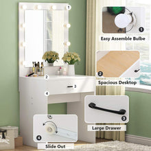 Load image into Gallery viewer, On amazon tribesigns vanity set with lighted mirror makeup vanity dressing table dresser desk with large drawer for bedroom white 10 warm led bulb
