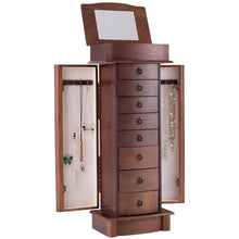 Load image into Gallery viewer, Get giantex jewelry armoire cabinet stand with 8 drawers top divided storage organizer with flip makeup mirror lid large side door chest cabinets antique wood standing armoires jewelry box w 8 hooks