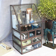Load image into Gallery viewer, Get hersoo large antique mirror glass makeup organizer jewelry cosmetic display stackable dresser storage for vanity with lid dustproof beauty accent home decorative box drawerset br