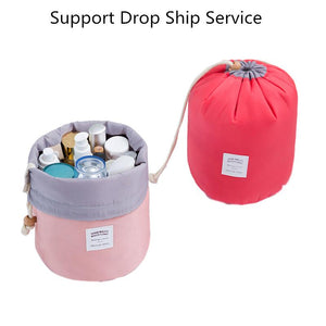 Drawstring barrel shaped women cosmetic Bag High quality makeup organizer storage bags Travel toiletry kit