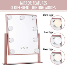 Load image into Gallery viewer, Organize with vanity makeup mirror with hollywood lights led lighted make up vanity for cosmetics professional tabletop beauty mirror rose gold