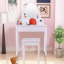Load image into Gallery viewer, Amazon giantex vanity table set with 360 rotating round mirror makeup mirrored dressing table with cushioned stool 3 drawers bedroom vanities for women girls detachable mirror stand to be a desk white