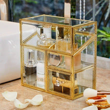 Load image into Gallery viewer, Try putwo makeup organizer handmade vintage brass edge makeup brush holder glass makeup brushes storage cosmetic organizer makeup vanity decoration jewelry box make up brushes holder with free pearls