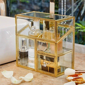 Try putwo makeup organizer handmade vintage brass edge makeup brush holder glass makeup brushes storage cosmetic organizer makeup vanity decoration jewelry box make up brushes holder with free pearls