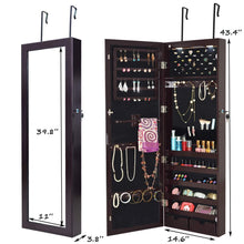 Load image into Gallery viewer, The best giantex wall door mounted jewelry armoire organizer with 2 led lights lockable height adjustable jewelry cabinet with full length mirror large capacity dressing makeup jewelry mirror storage brown