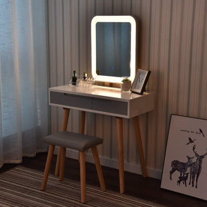 Exclusive vanity table set with adjustable brightness mirror and cushioned stool dressing table vanity makeup table with free make up organizer