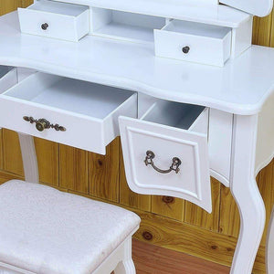 Best seller  azadx makeup table set tri folding mirror vanity table set dressing table organizers with cushioned stool bedroom white 5 drawer