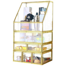Load image into Gallery viewer, Selection antique spacious mirror glass drawers set vanity dresser gold makeup storage stunning cube beauty display it consists of 4separate organizers dustproof for skincare pallete perfumes brushes makeup