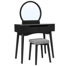 Load image into Gallery viewer, The best vasagle vanity table set with round mirror 2 large drawers with sliding rails makeup dressing table with cushioned stool black urdt11bk