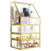 Load image into Gallery viewer, Shop for antique spacious mirror glass drawers set vanity dresser gold makeup storage stunning cube beauty display it consists of 4separate organizers dustproof for skincare pallete perfumes brushes makeup
