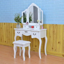 Load image into Gallery viewer, Cheap azadx makeup table set tri folding mirror vanity table set dressing table organizers with cushioned stool bedroom white 5 drawer