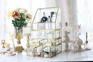 Shop antique spacious mirror glass drawers set vanity dresser gold makeup storage stunning cube beauty display it consists of 4separate organizers dustproof for skincare pallete perfumes brushes makeup