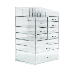 Load image into Gallery viewer, Discover cq acrylic extra large 8 tier clear acrylic cosmetic makeup storage cube organizer with 10 drawers the top of the different size of the compartment suitable for storing lipstick and makeup brush