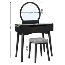 Load image into Gallery viewer, Top vasagle vanity table set with round mirror 2 large drawers with sliding rails makeup dressing table with cushioned stool black urdt11bk